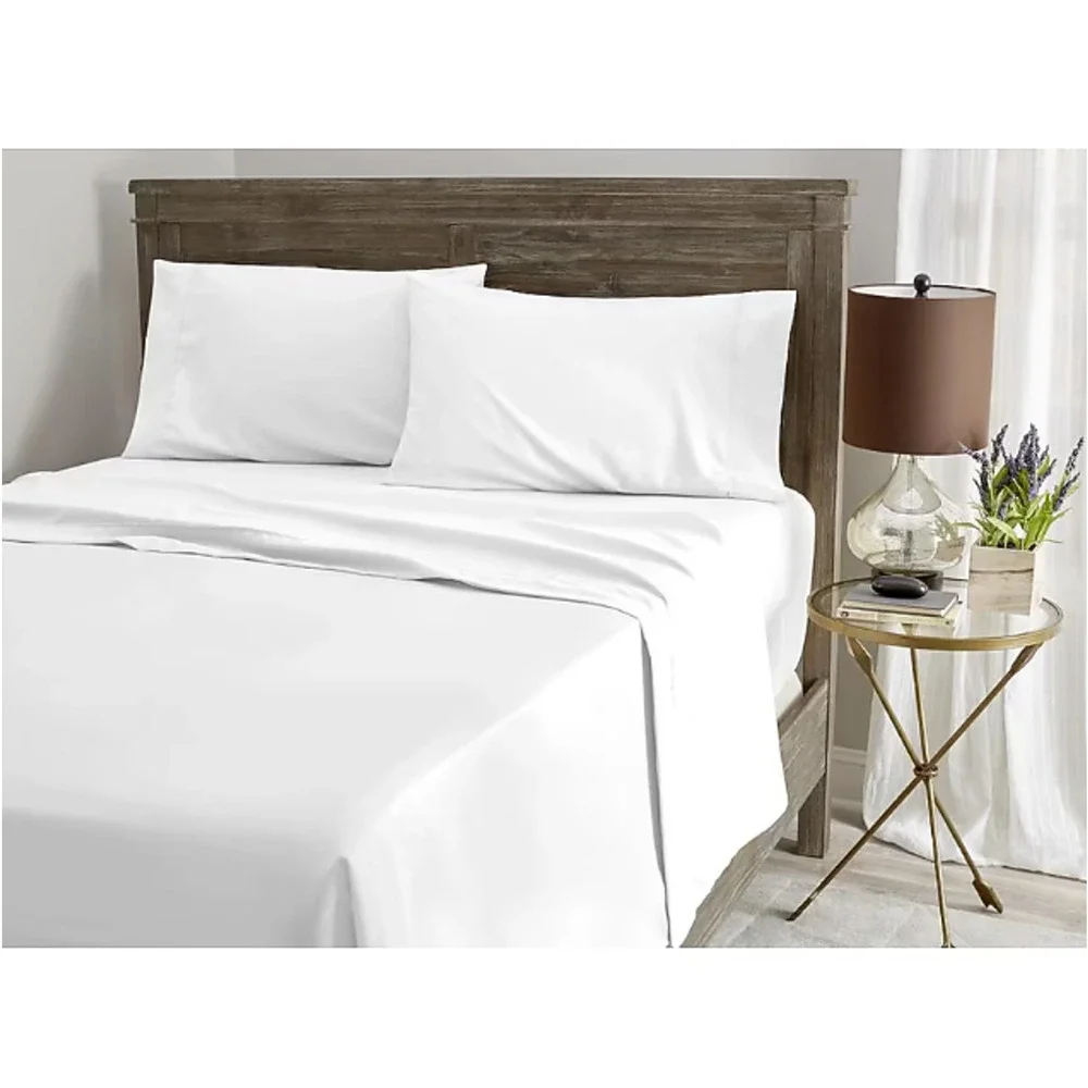 Serta Queen Size Flat Sheet Solid White Microfiber Colling Bedding Easy Care